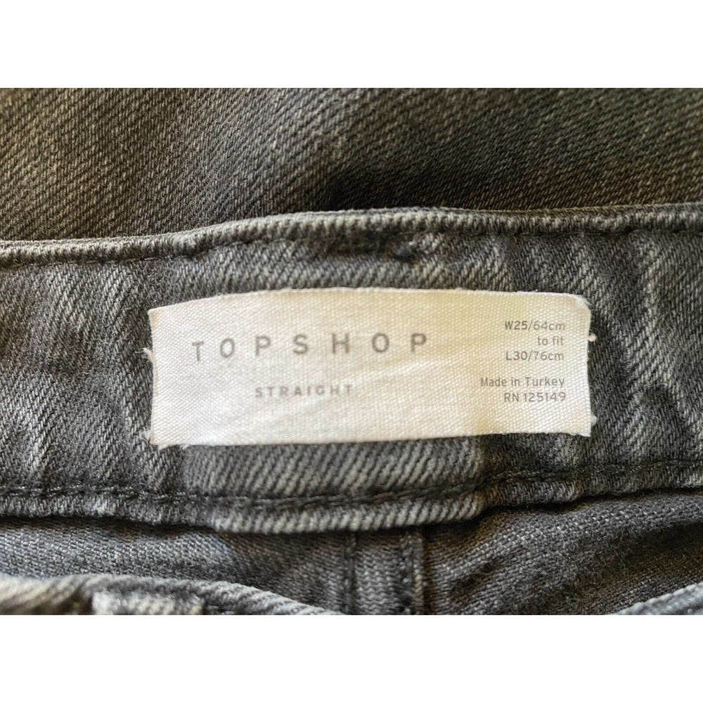 Topshop Ripped Destroyed Faded Black Straight Leg Jeans - Picture 8 of 9